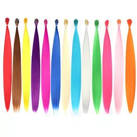 13 unidades/lote de extensiones de cabello sintético arcoíris de 20 pulgadas, piezas de cabello de colores, 50 microcuentas de silicona, 3 ganchos de 