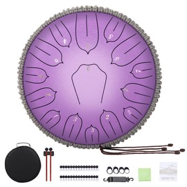 Steel Tongue Drum 12 Inch 15 Notes: Handpan Drums Set with Music Book Mallets Carry Bag - Hand Pan Instrument for Adults Musical Education Meditation Yoga Chakra (Purple)