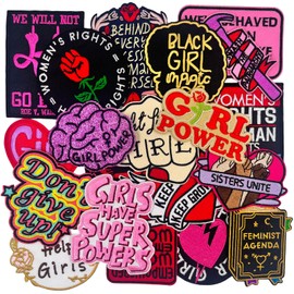 DBChan Girl Power Iron On Embroidery Patches, Feminism Sew On Patches, Pink Styles Applique Patch for Backpack Jacket Clothes Hat (I)