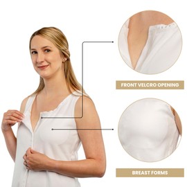 Gentle Touch Post Mastectomy Recovery Camisole- Includes Drain Pockets and Breast Forms White/White