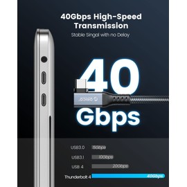 ORICO Cable for Thunderbolt 4, Compatible with Thunderbolt 3/USB4, Transfer Rate 40Gbps, 8k@60Hz (Two Displays 4k@60Hz) with PD 100W (20V/5A) for PC, eGUP and Laptops (Right Angle, 0.3M)