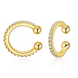 Ear Cuff for Women 14K Gold Plated Cubic Zirconia Sparkling Round Huggie Gold Earrings Non Piercing Earrings Jewelry Gift (Clip On Cartilage)