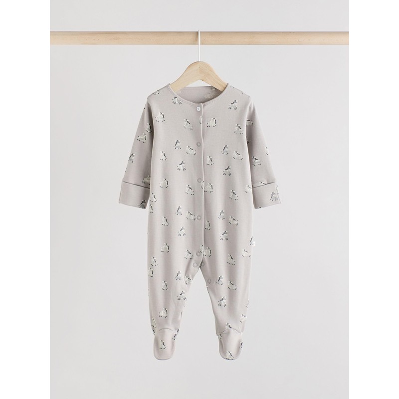 NEXT 3 Pack Baby Zebra Cotton Pyjamas Grey 0 Months