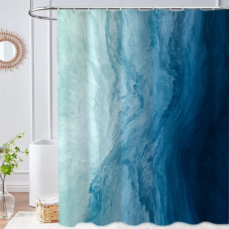 GEYUBTL Ocean Shower Curtain Ombre Blue Sea Beach Bathroom Curtains