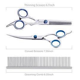 CADABY Dog Grooming Scissors Kit, 3 in 1 Dog Grooming Scissors with Safety Tips, Professional Stainless Steel Dog Scissors for Grooming, Pet Grooming Shears for Dog, Cat