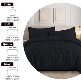 IR Imperial Rooms Black Duvet Cover Queen Size Double Brushed Microfiber Duvet Cover 90 x 90 Inches Soft Bedding Button Closure Bed Set with 2 Pillow Shams Breathable Wrinkle Resistant