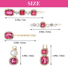 Hair Clips for Women, Vintage Gold Metal Alligator Hair Clips and Bobby Pins, Elegant Pearl and Bling Rhinestone Hair Barrettes for Wedding, Party, Costume, Holidays, Set of 5. Rose Red