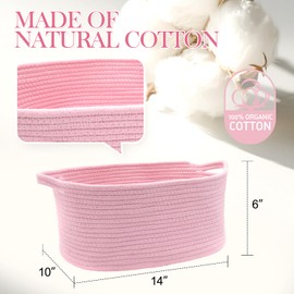 Woven Basket with Gift Bags and Ribbons, 14"X 10" X 6" Gift Storage Organizer Bin Shelf Shelves Cotton Rope Basket for Nursery, Pet Toys (Pink)