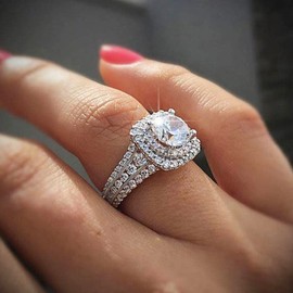 Koguxuix Anillo de plata de ley chapada en platino de 18 quilates con diamantes de circonita cúbica de corte redondo brillante y perfecto para mujer (6)
