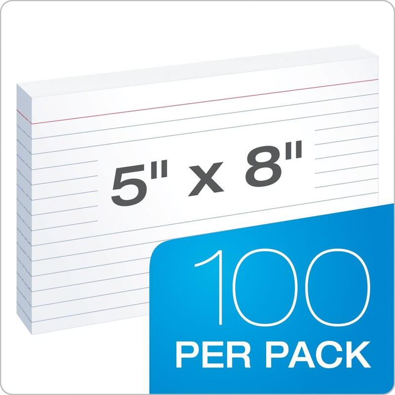 Oxford Ruled Index Cards, 5" x 8", White, 100/Pack (51)