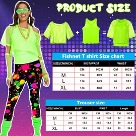 SaiXuan 26 Pieces 80s Neon Clothing Women's Set, Mesh Shirt Women, Fluorescent Vests, Headband, Earrings, Necklace, Mesh Gloves, for 80s Outfit Women, Theme Parties and Stage Shows