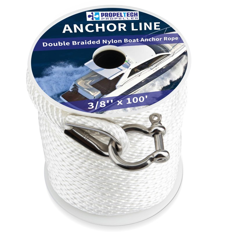 PropelTech Anchor Rope Braided Anchor Line(White, 3/8" x 100') Premium