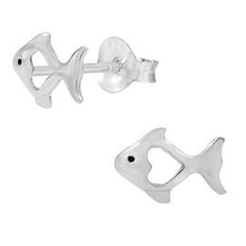 Fish Earrings 925 Sterling Silver with Love Heart