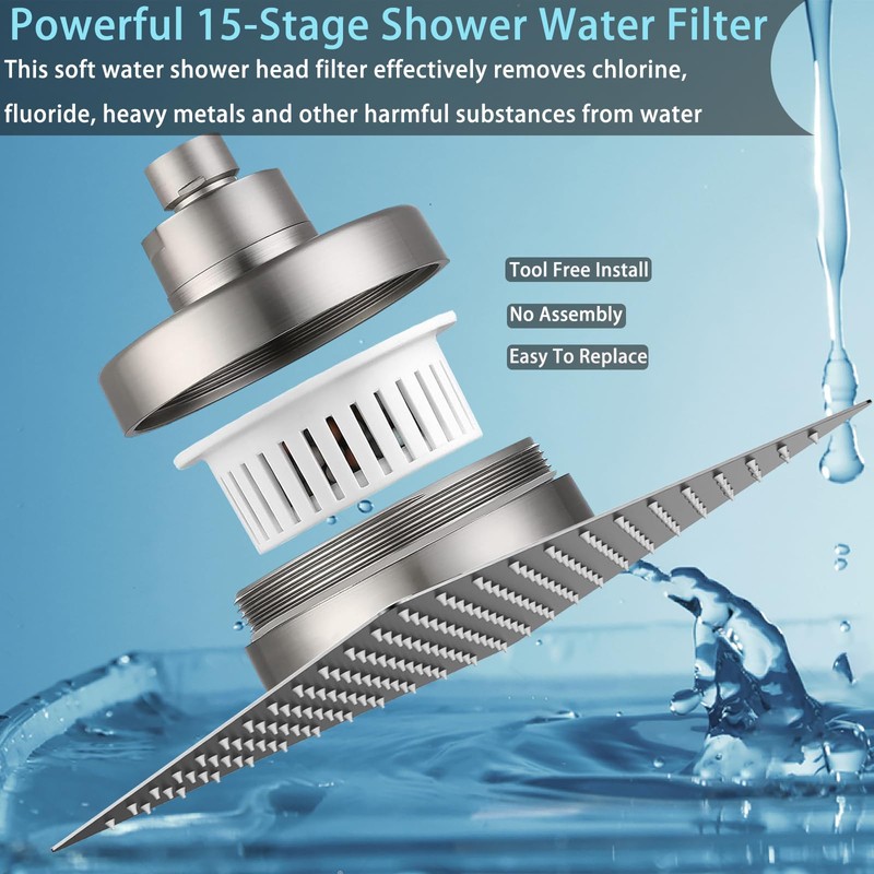 Katezon Filtered Shower Head, High Pressure Showerhead with Filter for