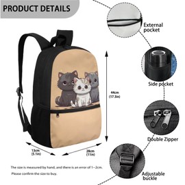 Tongluoye Girls Lunch Box and Backpack Cat Bookbag with Lunch Box and Pencil Case School Bags for Kids 7-10 10-12 17inch Back Pack Preschool Primary Students Schoolbag Set 3 In 1