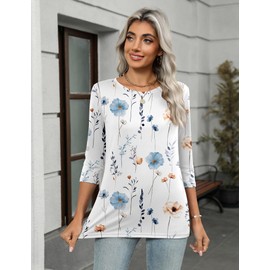 Zeagoo Women's 3/4 Sleeve Tunic Top Dressy Crew Neck Floral Print Tshirts Casual Basic Blouse Cute Work Tops
