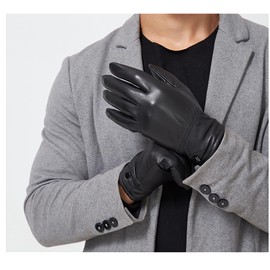 Tillonetiy Men's Winter Genuine Sheepskin Gloves, Touch Screen Warm Leather Gloves for Men, Cashmere Lined Outdoor Driving (X Lager-9.1)