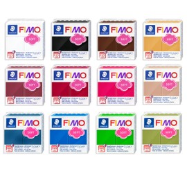 STAEDTLER FIMO Soft Polymer Oven Bake Modelling Clay - 12 x 57g - Essential Colours - Pack of 12