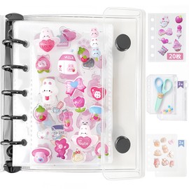 Gokei Seal Pad, Plastan, Transparent, M5 Size, Mini Binder (20 Refills, 2 Zippered Pockets, 2 Underlay), Clear Binder, 3-Layer Structure, Polypropylene Sheet, Card Pocket, Sticker Mount, Ply Notebook, Card Sleeve, Removable, Girls, Collage Notebook, Blac