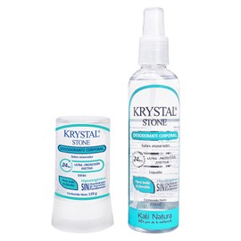 KRYSTAL STONE DUO Pack - Desodorante Natural Neutro. Líquido 250ml + Sólido 120g. Sin Aluminio ni Parabenos, Hipoalergénico