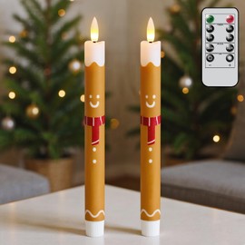 Lasumora Christmas Flameless Taper Candles with 6H Timer, 2 Pcs Gingerbread Man LED Candlesticks with 3D Flickering Flame for Home Décor Christmas Gifts