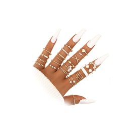 24Pcs Gold Knuckle Joint Midi Ring Set, Vintage Stackable Pearl Cubic Zirconia Heart Finger Ring, Dainty Crystal Jewelry Gift for Women (Gold)