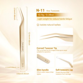 NAGARAKU Tweezers for Eyelash Extensions Curved Lash Tweezers Precision Pinzas Professional Easy Fanning Stainless Steel Precise Long Tip Pointy Make Fans for Lashes Isolation (N-11)