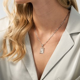 KissYan Initial Letter Pendant Necklace for Men Womens, 14K Gold Plated Square Capital Monogram Necklace Silver Alhpabets from A-Z Figaro Chain Necklace(36D)