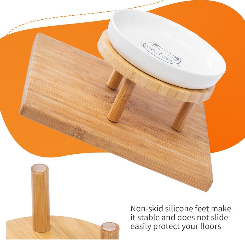 Lusifaco Shallow Elevated Cat Bowls,5.9 Inch Wide Raised Ceramic Cat