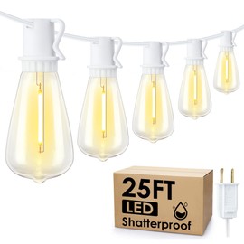 Larkvue 25FT Outdoor String Lights, Patio Lights with 10+1 LED Dimmable Waterproof Outside Hanging ST38 Edison Bulb Backyard Lights, 2700K, White Cord
