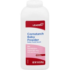 Leader Cornstarch Baby Powder, Naturally Derived Cornstarch Aloe & Vitamin E, Hypoallergenic, Leaves Skin Silky, Soft and Smooth, 15 Ounce (Pack of 2)