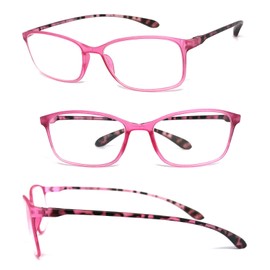 VeryHobby Mens Womens Rectangle Full Clear Lens Reading Glasses Colorful Thin Frame (1 Pair - Pink, +3.00)