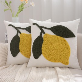 Tosleo Yellow Lemon Throw Pillow Covers 18x18 Pack of 2 Embroidered Pillow Cushion Cases Farmhouse Decor Square Pillowcases for Spring Summer Sofa Couch Bedroom