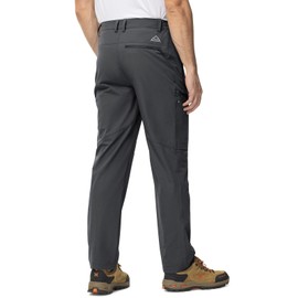 TBMPOY Men's Lightweight Hiking Travel Pants 5 Zip Pockets Stretch Quick Dry Work Pant Cargo Outdoor Camping Fishing Dark Grey 32