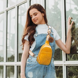 APHISON Small Sling Bag Fanny Packs Cell Phone Purse Vegan Leather Crossbody Bags for Women Chest Bag with Adjustable Strap Yellow