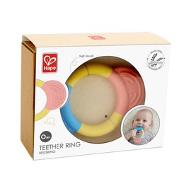 Hape, Mordedor para bebés desde 0 meses en adelante, Suave, Ecológico a base de arroz japonés, color: tricolor, Modelo: E0026