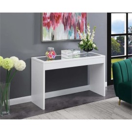 Convenience Concepts Northfield Mirrored Console Table in White Wood Finish