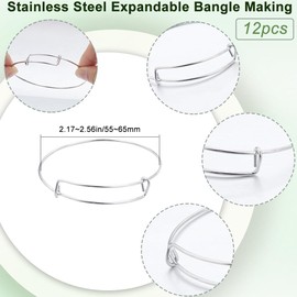 SUNNYCLUE 12Pcs Silver Expandable Bangle Bracelets Stainless Steel Expandable Wire Bangle Matte Silver Adjustable Blank Metal Stackable Charm Bracelet for jewellery Making DIY Crafting Women Adults