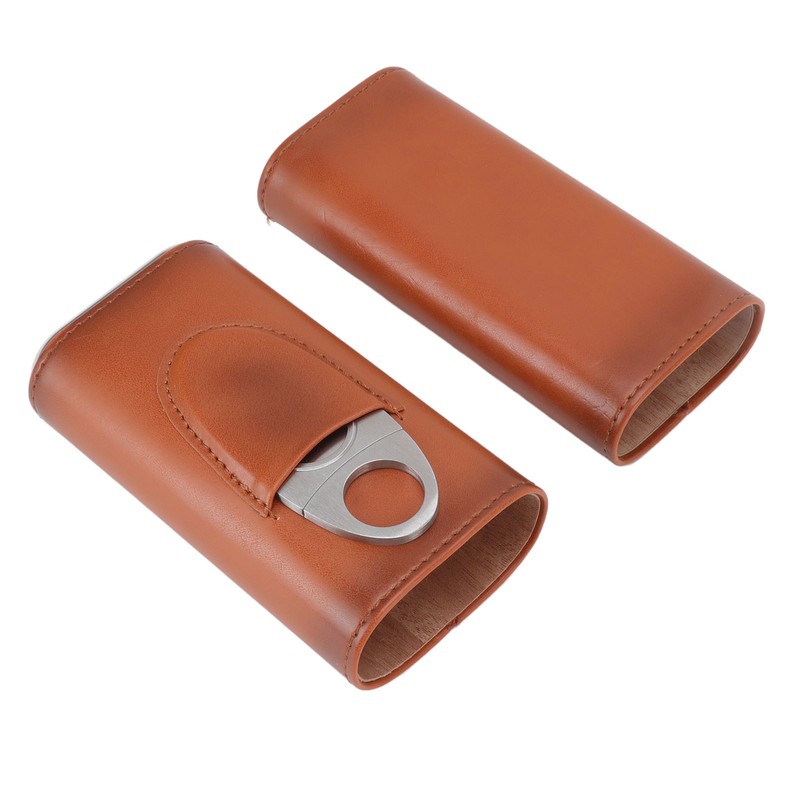 3 Finger Cigar Case Iron Cover Portable Soft Glossy Leather