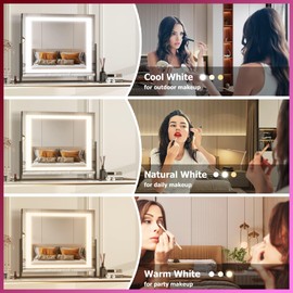 Hasipu Vanity Mirror with Lights, 24.2" x 19.7" LED Makeup Mirror, Light up Mirror with 10X Magnification and USB, Phone Holder, Smart Touch 3 Colors Dimmable, 360° Rotation (Right Angle Black)
