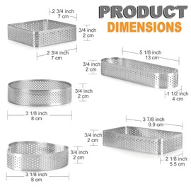 FANGSUN Tart Ring for Baking, Stainless Steel Perforated Tart Ring, Pastry Ring Mold for French Tarte, 5 Shape Tart Rings with Gift Package