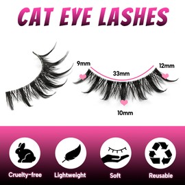 Veleasha Cat Eye Lashes Natural Manga Eyelashes Wipsy Crisscross Fox Eye Lashes with Spike C Curl Clear Band False Eyelashes 5 Pairs Pack (PouncePix)