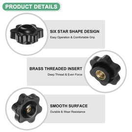 M METERXITY 10-Pack 6 Star Knobs, M6 Female Thread 25mm Hexagon Head Through Hole Clamping Grip Handles for Machinery/Electronic/Woodworking, Brass Screw-On Threaded Knob [Black]