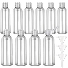 10 Stück 100ml Reiseflaschen Set, Nachfüllbare Flaschen mit 3 Trichtern, Leere Kosmetikflaschen für Flugreisen, Lotion, Shampoo, Duschgel, Conditioner, Transparent mit Flip Cap