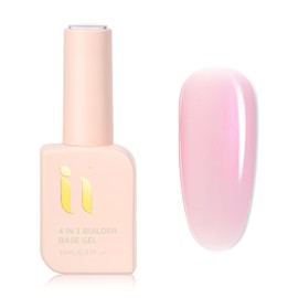 idyllbeauty 4 in 1 Sparkle Builder Base Gel for Thin Damaged Nail, Hema TPO Free, Shine Finish and Long Lasting, Mermaid Pearl Nail Polish, Gift for Salon Nail at Home Women (Rose Pink, Color)