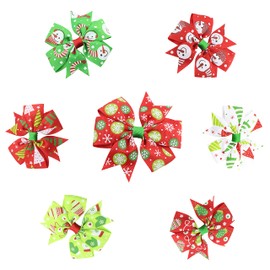 J.H LIVING 2Pcs Christmas Bows For Girls Christmas Hair Accessories Colorful Xmas Boutique Headwear Accessories Snowflake Snowman Gloves Pattern Crocodile Hairpin Gift For New Year's Day (F)