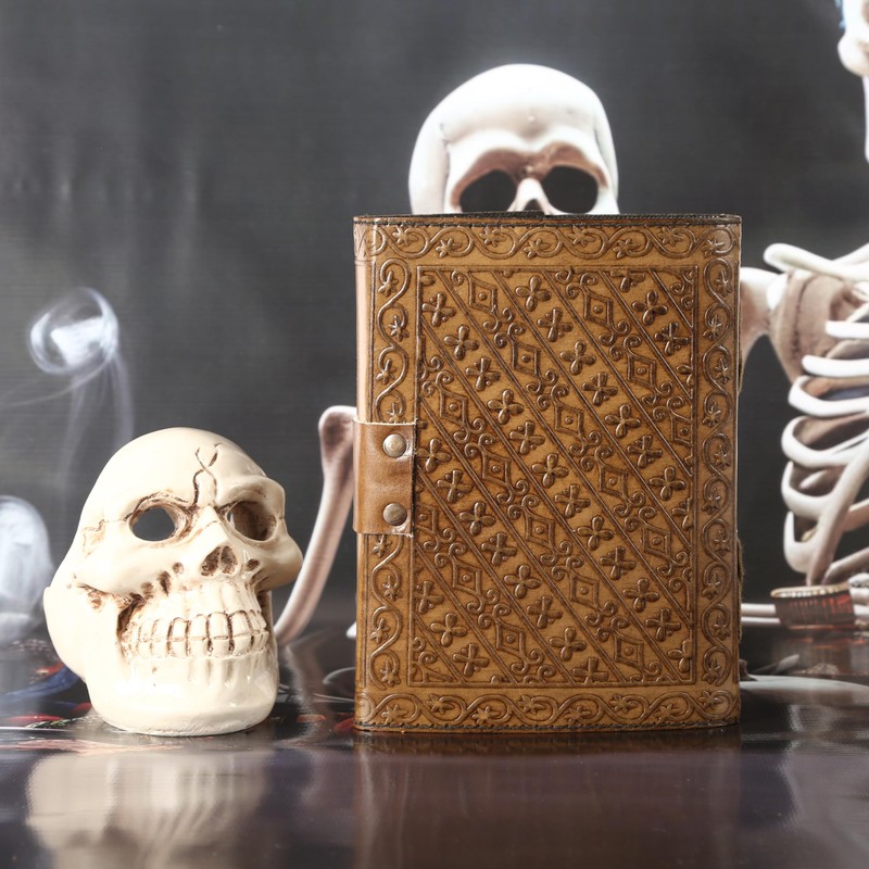 Genuine Leather Journal Writing Notebook, Pentagram Hand Embossed, Grimoire Book