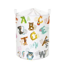 Clastyle 45L Weiß Tier Buchstabe Wäschekorb Kinder, Aufbewahrungskorb Kinderzimmer Wäschesammler für Kleidung Spielzeug, 36x45 cm
