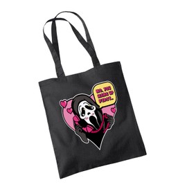 WillowGifts No You Hang Up First Tote Bag Cotton Shopper Funny Slasher Thriller Horror Woodsboro High School Ghostface Ghost Mask 90's Movie Cinema Film Gift Present (Black)