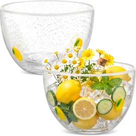 Potchen 2 Pcs Lemon Kitchen Decor Glass Bowls, Summer Decorative Serving Bowls with Lemon Design Glass Fruit Candy Dessert Snack Dish for Farmhouse Table Centerpiece Party